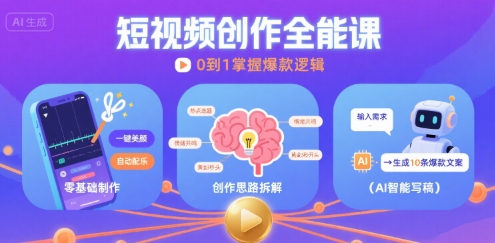 短视频创作课，短视频制作、创作思路、Ai写爆款文案-第一资源网