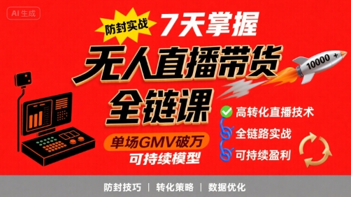 无人直播带货全链防封实战课，7天掌握高转化直播技术，实现单场GMV破万可持续模型-第一资源网