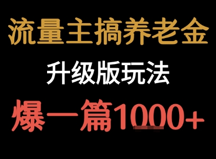 流量主之养老金升级版玩法  爆一篇收益1k+-第一资源网