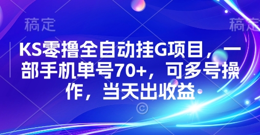 KS零撸全自动挂G项目，一部手机单号70+，可多号操作，当天出收益【揭秘】-第一资源网