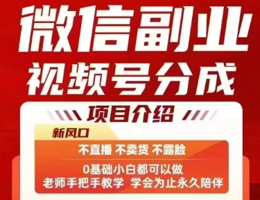 微信副业视频号分成，不直播 不卖货 不露脸，三五分钟即可完成一条作，每日收益几十、几张不等-第一资源网