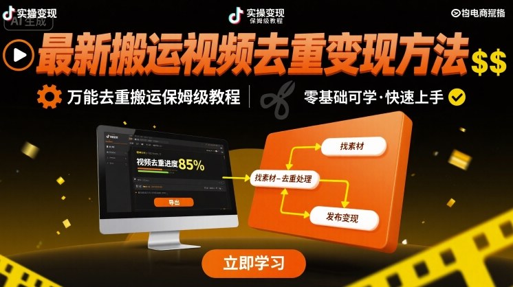 最新搬运视频去重变现方法，万能去重搬运保姆级教程-第一资源网