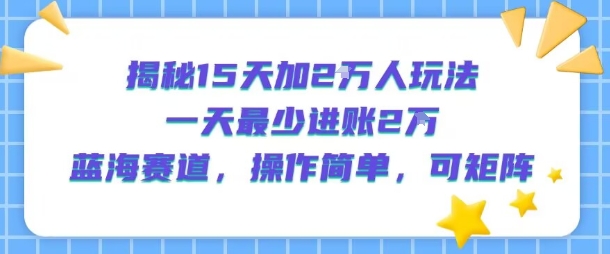 揭秘15天加2W人玩法，一天最少2万进账，蓝海赛道，操作简单，可矩阵-第一资源网