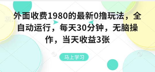 外面收费1980的最新0撸玩法，全自动挂G，每天30分钟，无脑操作，当天收益3张【揭秘】-第一资源网