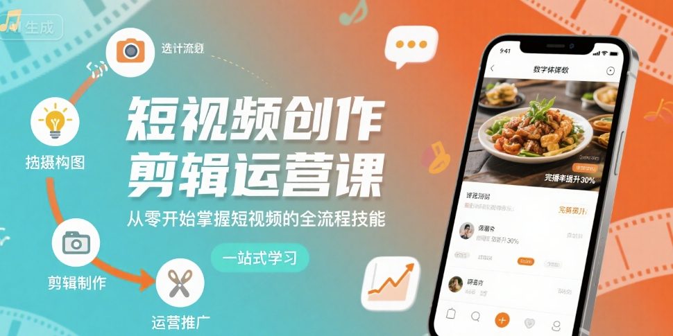 短视频创作剪辑运营课，从零开始掌握短视频的全流程技能-第一资源网
