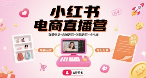 小红书电商直播营，直播带货+店铺运营+笔记运营=全电商-第一资源网